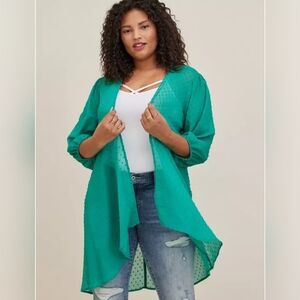 NWT Torrid Emerald Green Open Chiffon Kimono Size 2